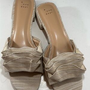 Beige Ruffle Slide Flat Sandals A New Day Size 11